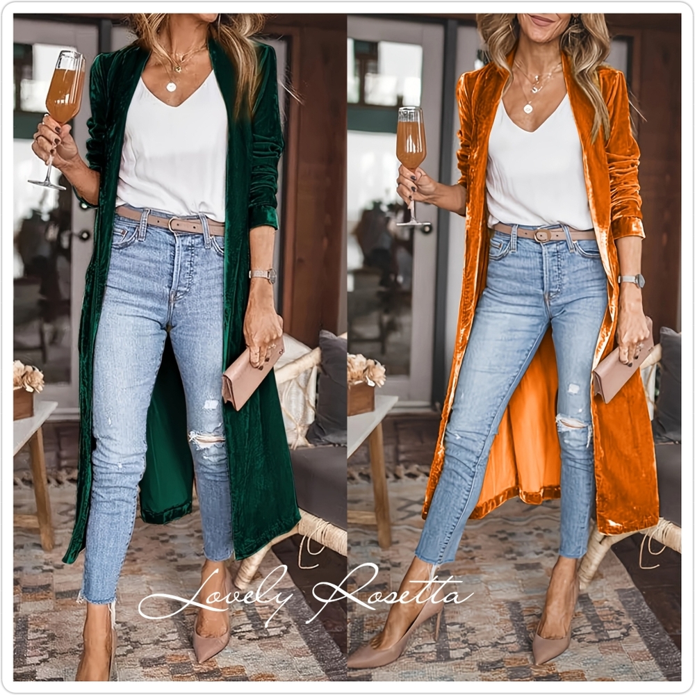 Green Long Sleeve Open Front Coat - Picture 4 of 14